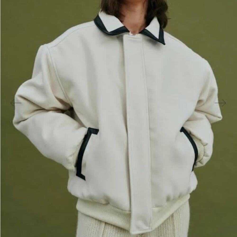 OWN Varsity Bomber Jacket Faux Leather Trim Quilted Lining Korean Streetwear